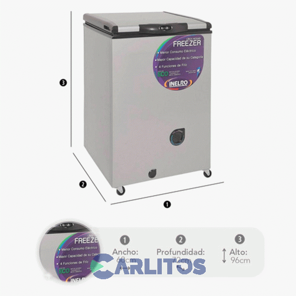 Freezer Horizontal Inelro Inverter 135 Litros Plata Fih-130 P+