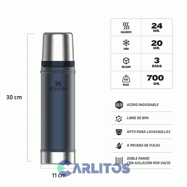 Termo De Mate Stanley Legendario Clásico 0.591 Litros Azul Noche