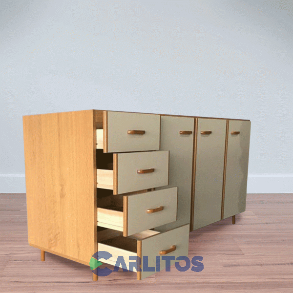 Bajo Mesada 1.60 Mts 3 Puertas 4 Cajones Izquierda Almendra