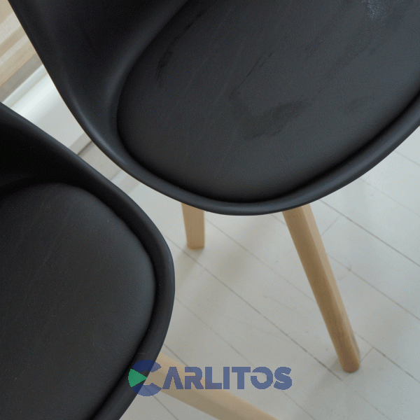 Silla Tulip Pvc Patas De Madera Tapizado Negro