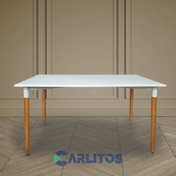 Mesa Rectangular 1.40 Mts Tapa Blanca Y Patas Roble Eames