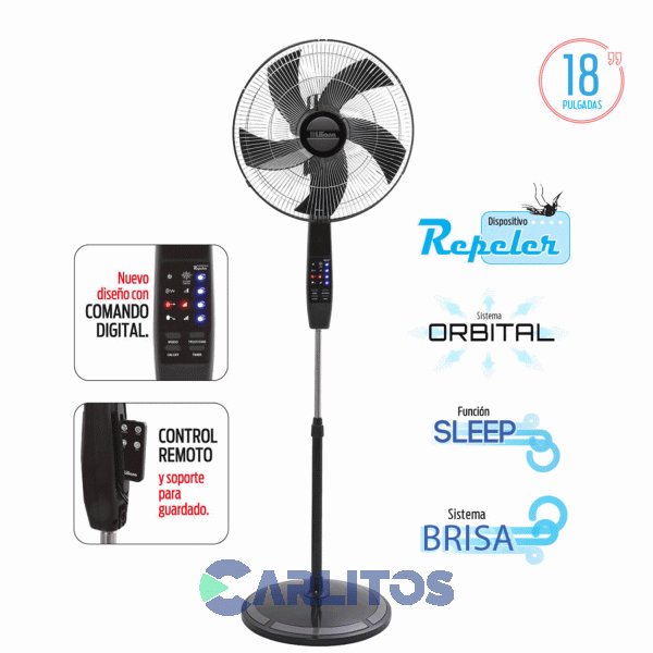 Ventilador De Pie Orbital Liliana 18" Digital - Con Control Remoto Vpd18r