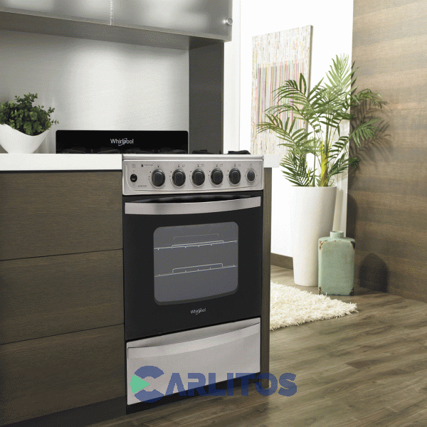Cocina A Gas Whirlpool 56 CM Acero Inox. Multigas Fundición Wfx57di