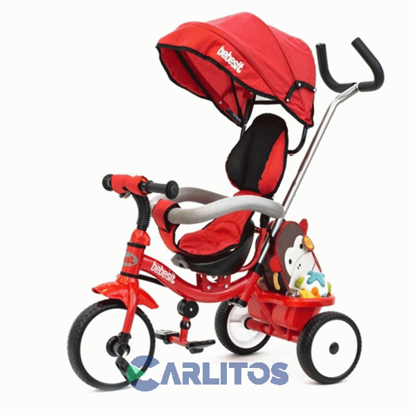 Triciclo Bebesit Con Barral Y Capota-Asiento Giratorio 360° Rojo Joy