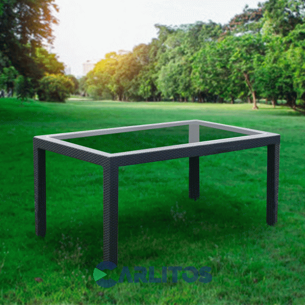 Mesa Simil Rattan Voss Color Grafito 1.50 Mts Tapa Vidrio Templado 6 Mm