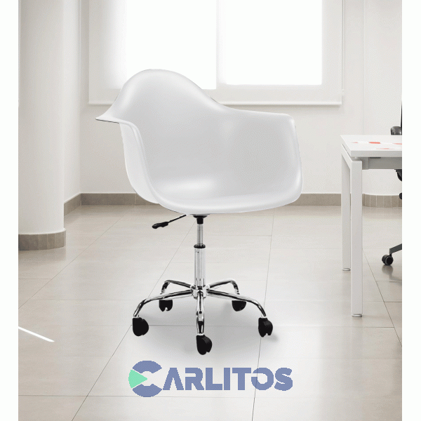 Sillón De Oficina Eames Pvc Blanca Base Cromada Garden Life