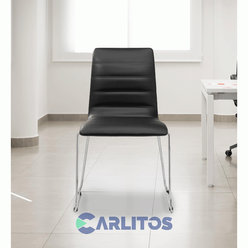 Silla De Oficina Fijo Portantino Lyon Tapizado Negro Base Cromada