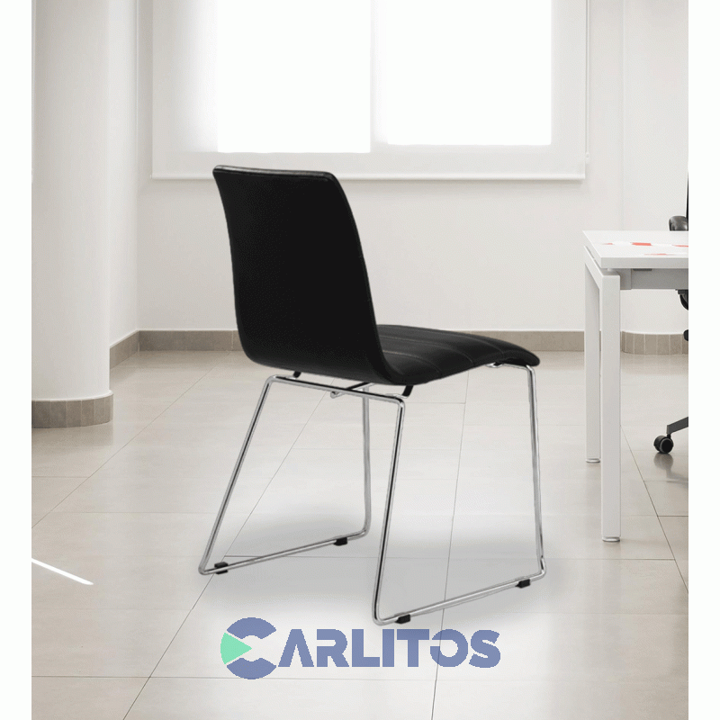 Silla De Oficina Fijo Portantino Lyon Tapizado Negro Base Cromada