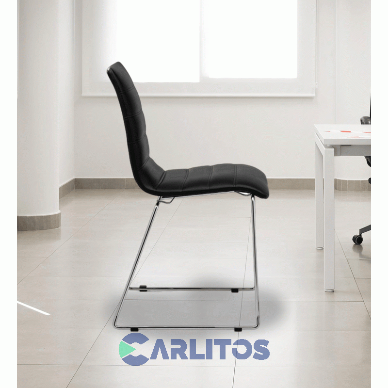 Silla De Oficina Fijo Portantino Lyon Tapizado Negro Base Cromada