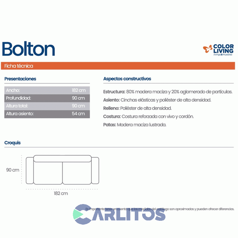 Sofá Bolton 3 Cuerpos Color Living Grupo 3