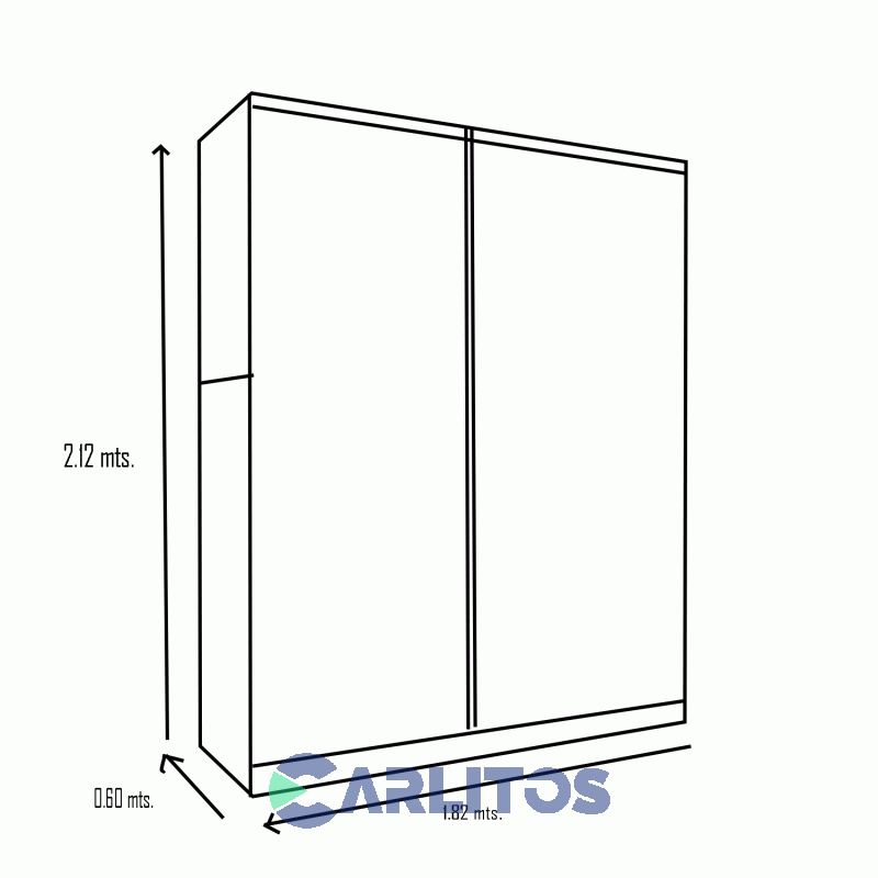 Placard 1.82 Mts Corredizo 2 Puertas 3 Cajones Orlandi Premium Cod: 3121 Wengue