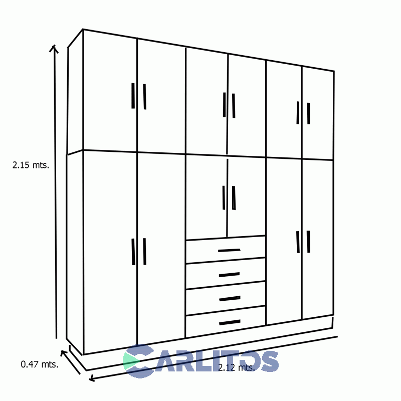 Placard 2.12 Mts Dos Cuerpos 12 Puertas 4 Cajones Venecia