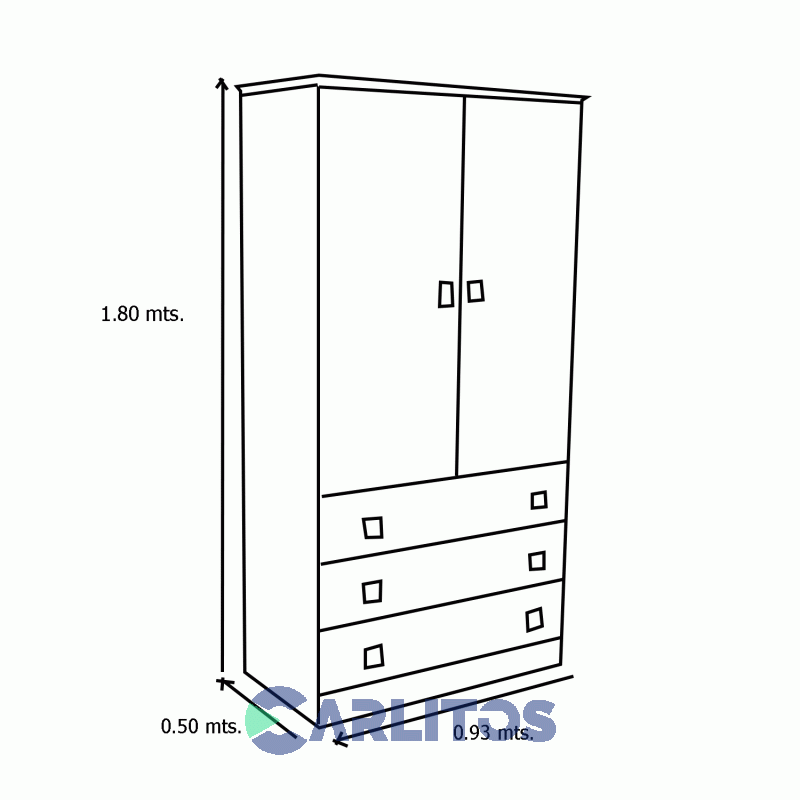 Placard 0.93 Mts 2 Puertas 3 Cajones Laqueado Blanco