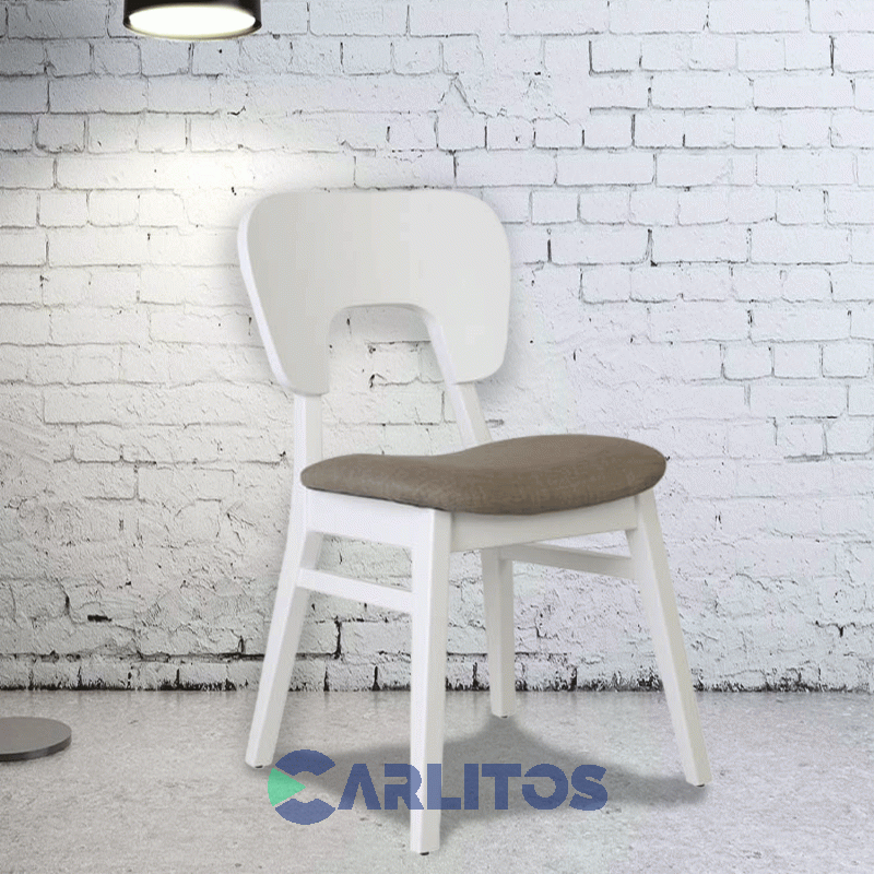 SILLA NAOTO ASIENTO TAPIZADO EN TELA GENOUD LINEA VINTAG BLANCO