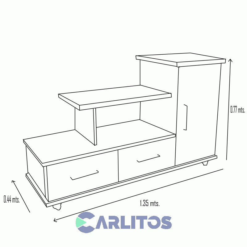 Mesa De Tv 1 Puerta 2 Cajones 1.35 Mts Wengue y Blanco