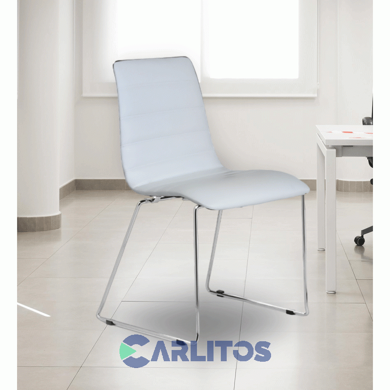 Silla De Oficina Fijo Portantino Lyon Tapizado Blanco Base Cromada