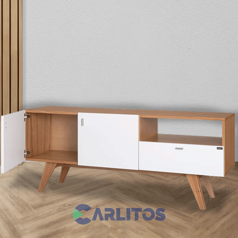 Rack Tv Vintage 1.60 Mts Genoud Paraíso Roble y Blanco