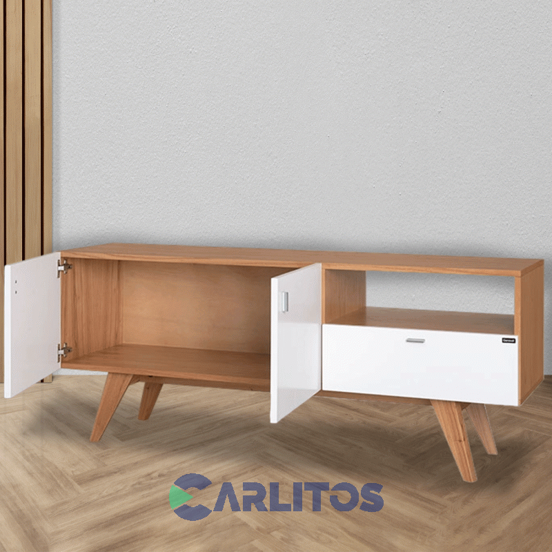 Rack Tv Vintage 1.60 Mts Genoud Paraíso Roble y Blanco