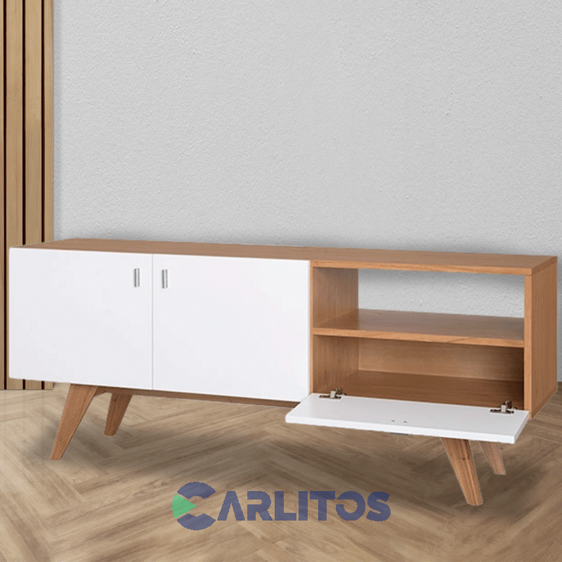 Rack Tv Vintage 1.60 Mts Genoud Paraíso Roble y Blanco