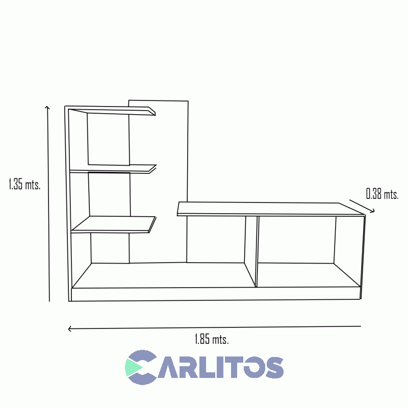 Mesa Tv Con Biblioteca 1.85 Mts Blanco y Coco