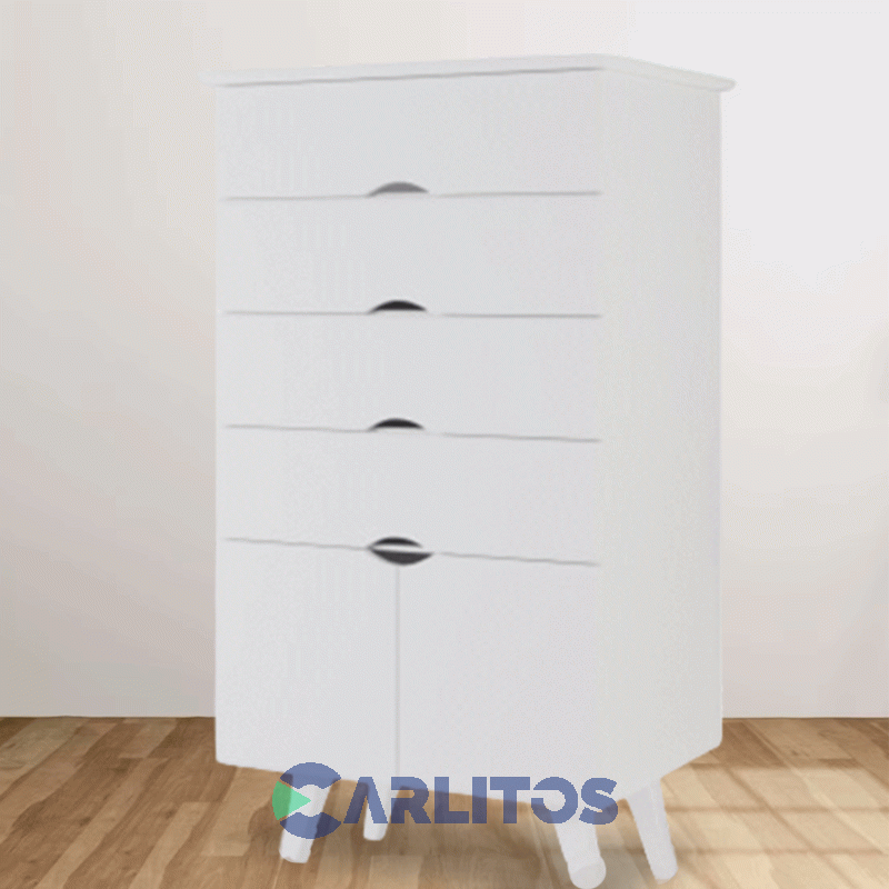 Chiffonier Escandinavo 2 Puerta 4 Cajones Blanco