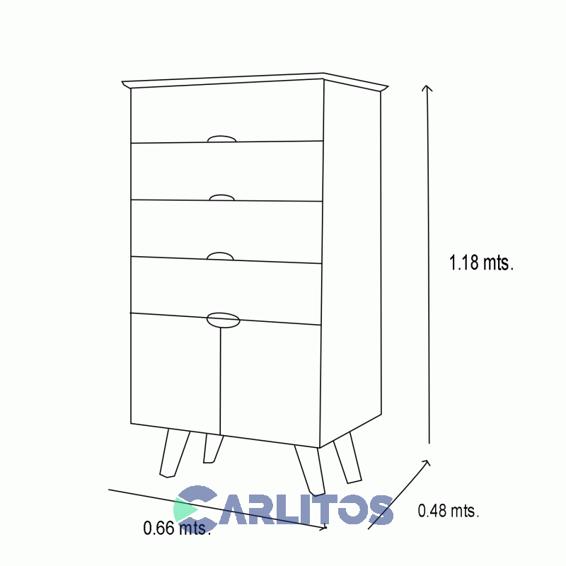 Chiffonier Escandinavo 2 Puerta 4 Cajones Blanco