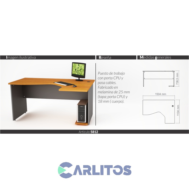 Escritorio Puesto De Trabajo Derecho 1.50 Mts Piro Muebles Grafito/Ceniza