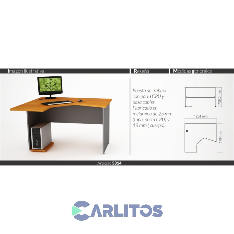 Escritorio Puesto De Trabajo Izquierdo 1.20Mts Piro Muebles Grafito/Ceniza