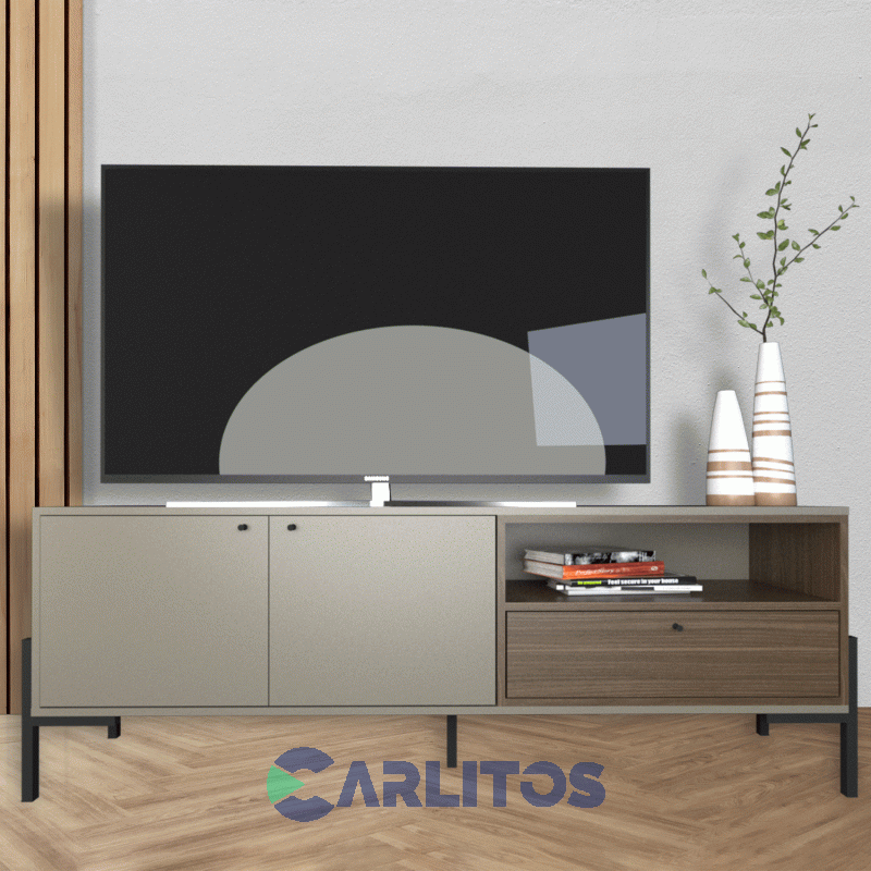 Rack Tv MetalWood 1.50 Mts Tables Gris y Nogal