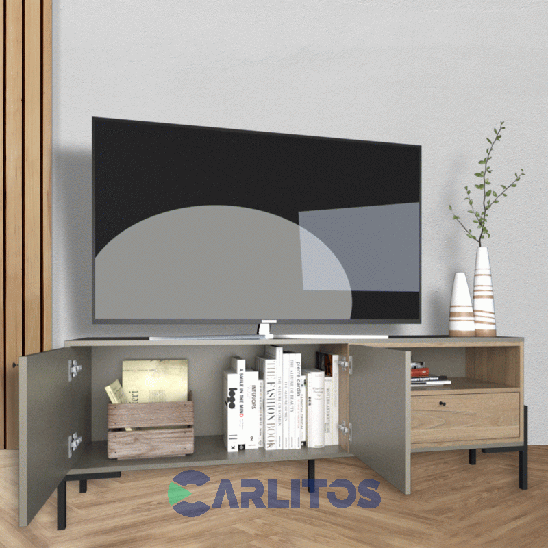 Rack Tv MetalWood 1.50 Mts Tables Gris y Olmo Finlandés