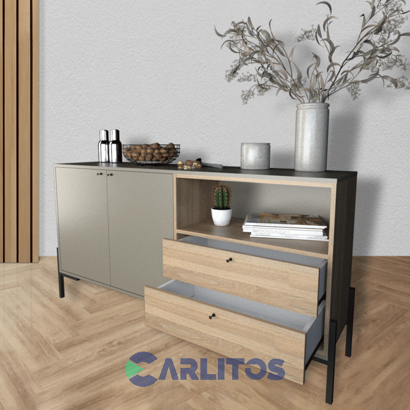 Bahiut MetalWood 1.50 Mts Tables Gris y Olmo Finlandés