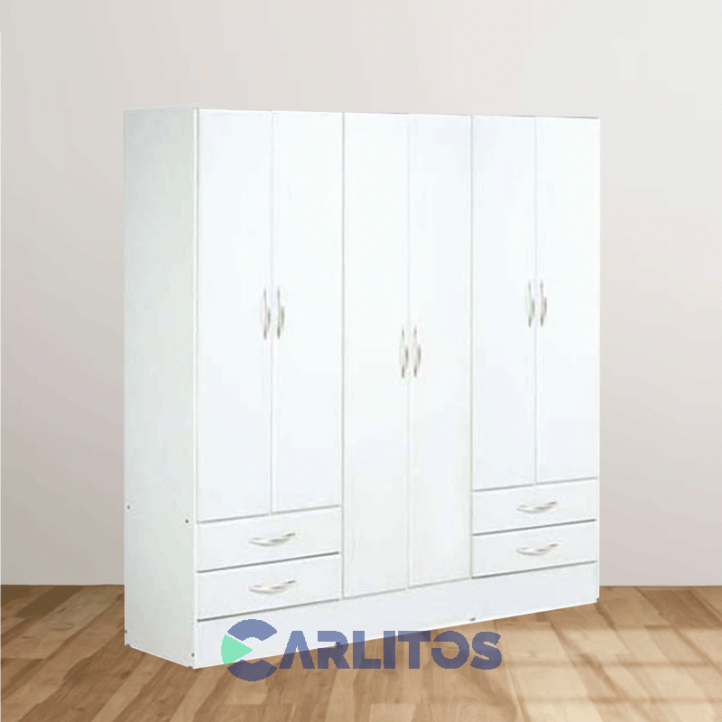 Placard 1.82 Mts 6 Puertas 4 Cajones Platinum Blanco Veta