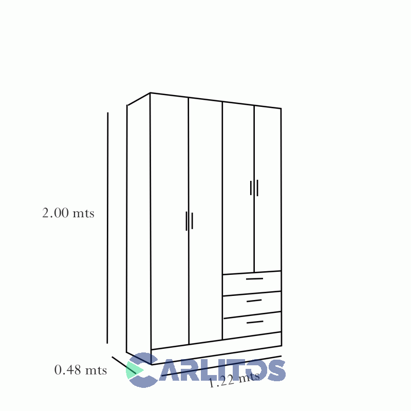 Placard 1.22 Mts 4 Puertas 3 Cajones Platinum Plus Cedro