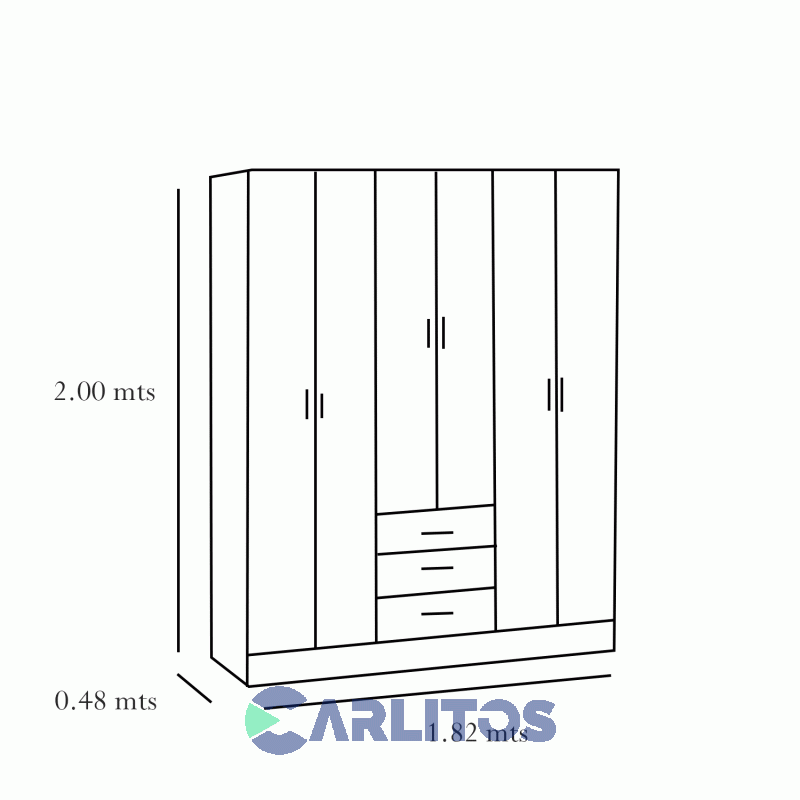 Placard 1.82 Mts 6 Puertas 3 Cajones Platinum Plus Gris Andino