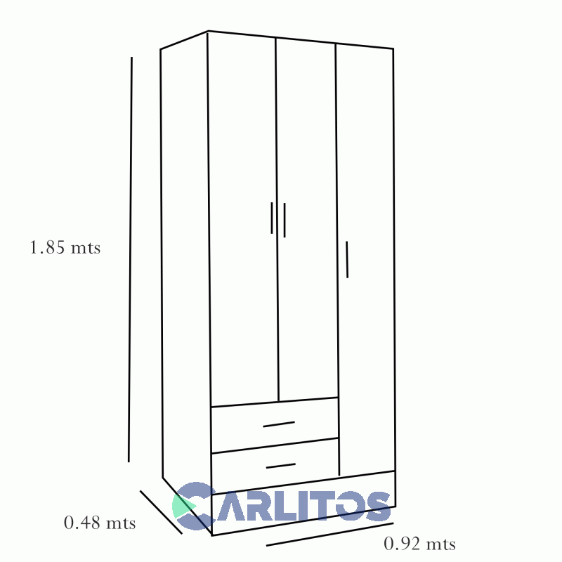 Placard 0.92 Mts 3 Puertas 2 Cajones Platinum Blanco Veta