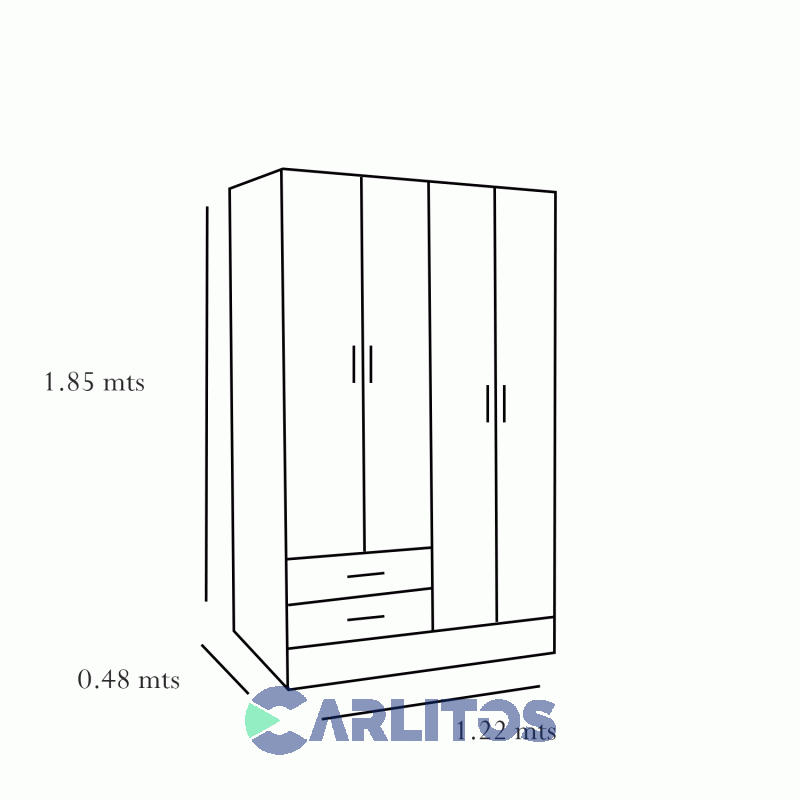 Placard 1.22 Mts 4 Puertas 2 Cajones Platinum Gris Andino