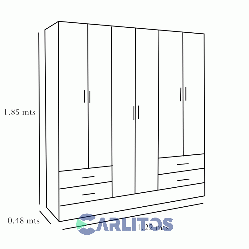 Placard 1.82 Mts 6 Puertas 4 Cajones Platinum Blanco Veta