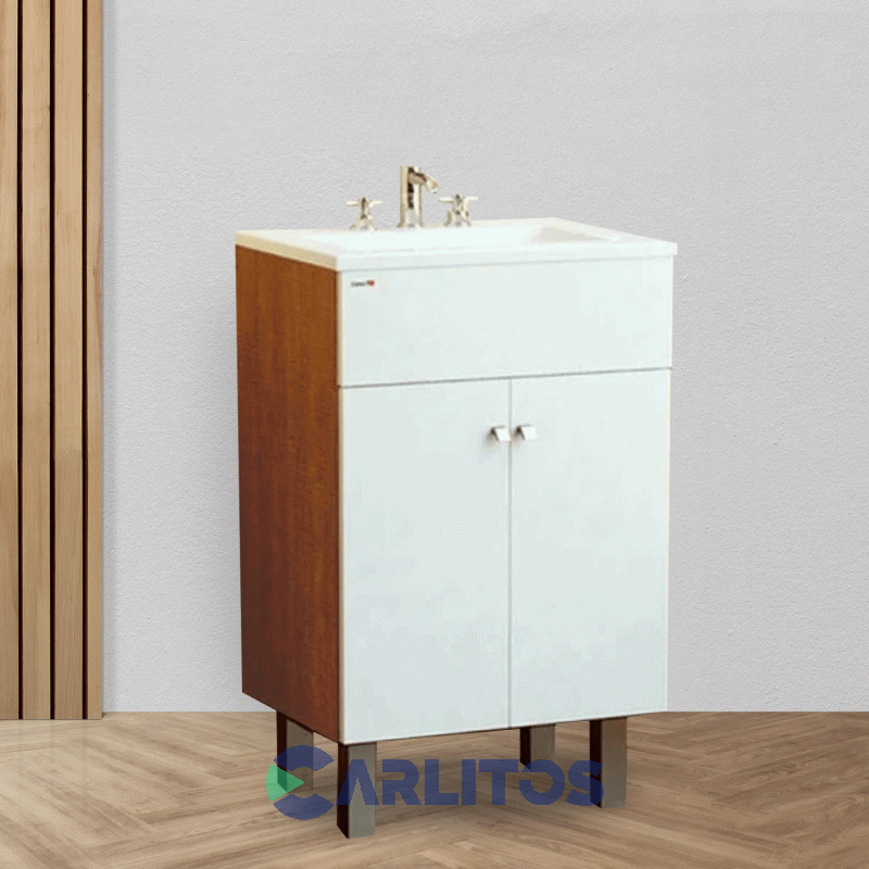 Vanitory 0.50 Mts 2 Puertas Fiplasto Roble Aserrado Y Blanco