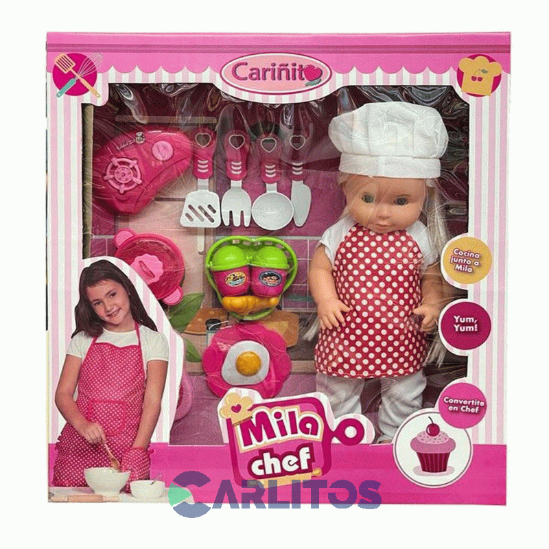 Muñeca Cariñito Adar Mecanizada Mila Chef Con Accesorios De Cocina