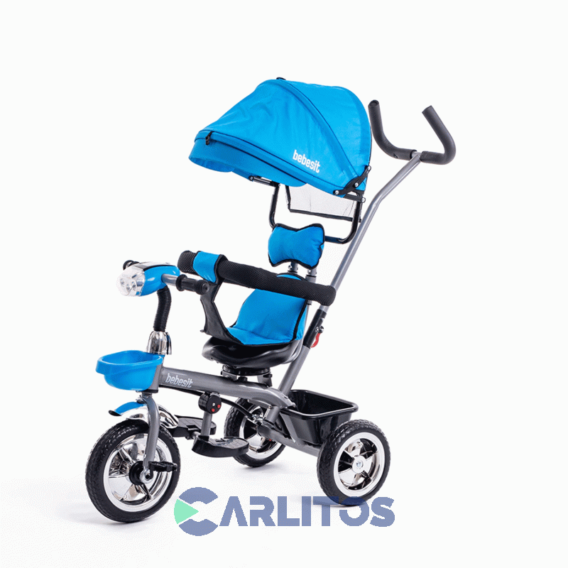 Triciclo Bebesit Con Barral Y Capota-Asiento Giratorio 360° Azul Sl-1870d Premium