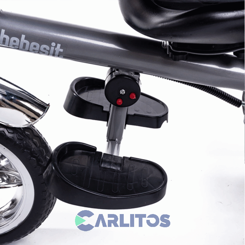 Triciclo Bebesit Con Barral Y Capota-Asiento Giratorio 360° Gris Sl-1870d Premium