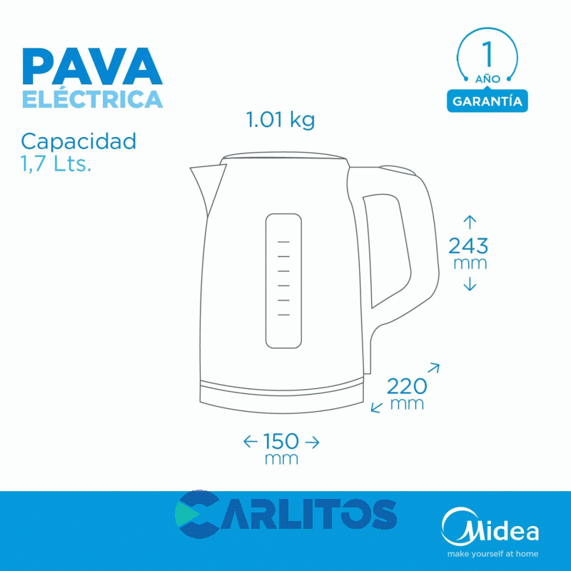 Pava Eléctrica Digital Midea Acero Inoxidable EK-DC17XAR1