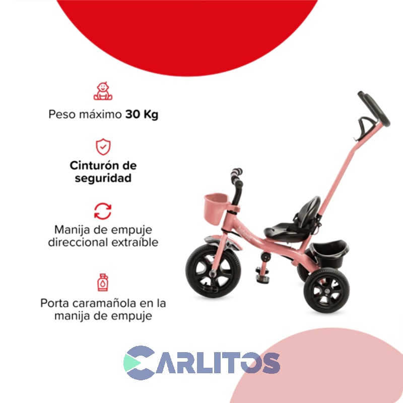 Triciclo Con Barral De Acero Reforzado Rosa Bebesit SL-1701D