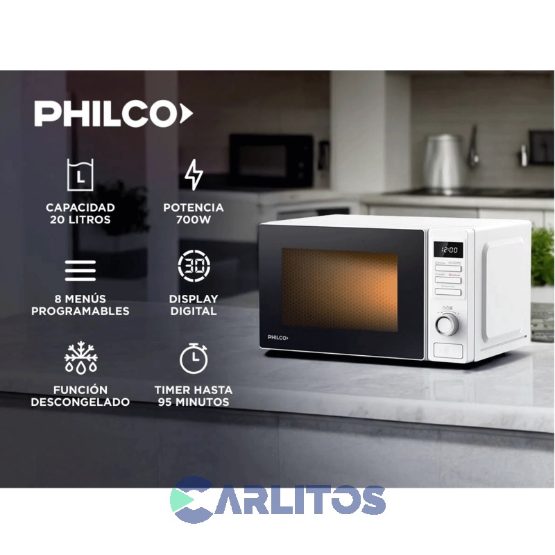 Microondas Digital Philco 20 Litros Blanco Mphdw20uap