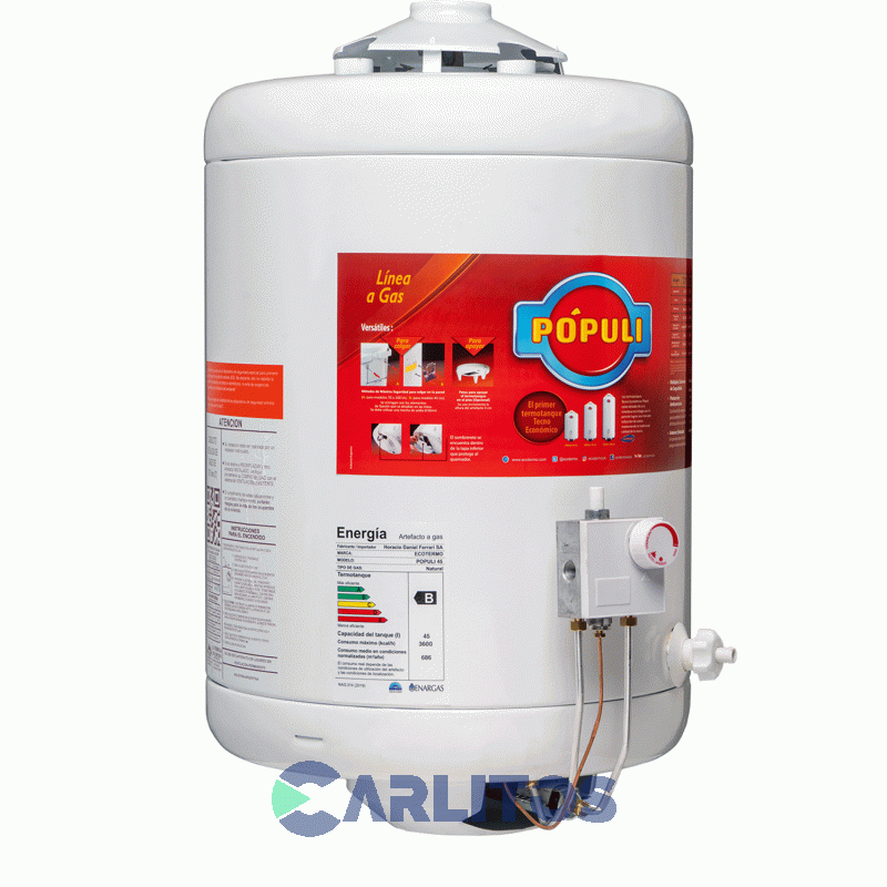 Termotanque A Gas Populi 45 Litros - C.Superior