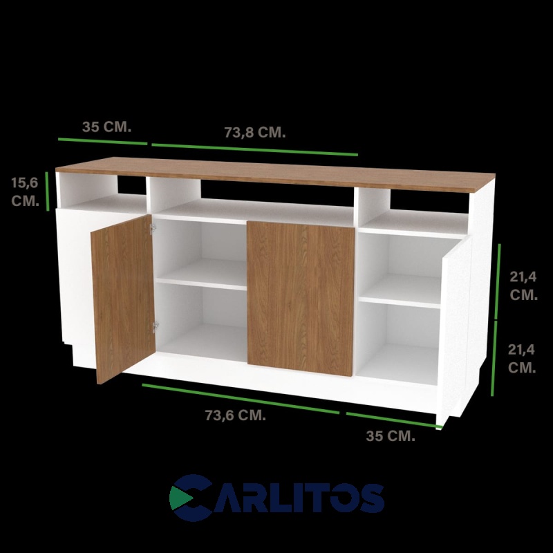 Bahiut Fiplasto 4 Puertas 1.50 Mts Blanco y Roble Coñac