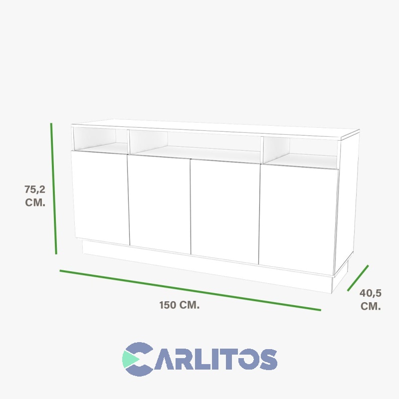 Bahiut Fiplasto 4 Puertas 1.50 Mts Blanco y Roble Coñac