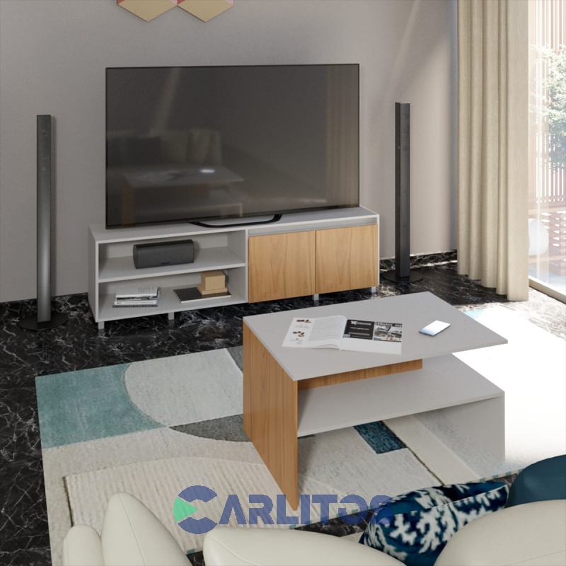 Mesa TV Fiplasto Dos Puertas 1.80 Mts Gris Claro y Cerezo