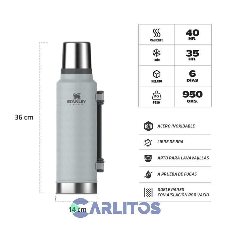 Termo De Mate Stanley Legendario Clásico XL 1.4 Litros Silver