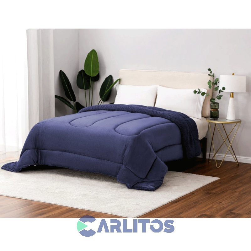 Acolchado Queen Size Winter Mantra con Corderito Azul Marino